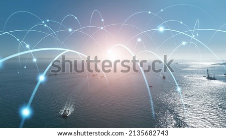 Maritime transportation and communication network concept. Shipping industry. Royalty-Free Stock Photo #2135682743