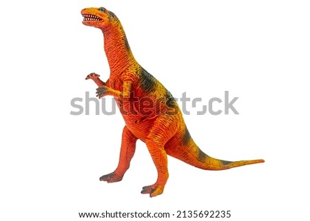 Dinosaur plastic figure toy isolated on white background with clipping path. It is the history of animals in the Jurassic period. It's a model about animals that kids love.