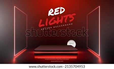 Podium with red lights, Concept of design for product display. Layout horizontal, Vector illustration