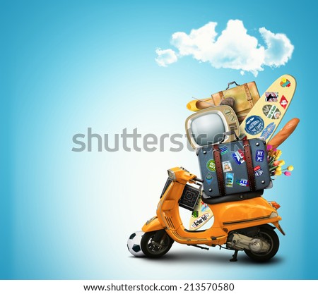Yellow retro scooter on a blue background
