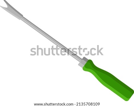 Hand weeder with green handle, illustration, vector on a white background.
