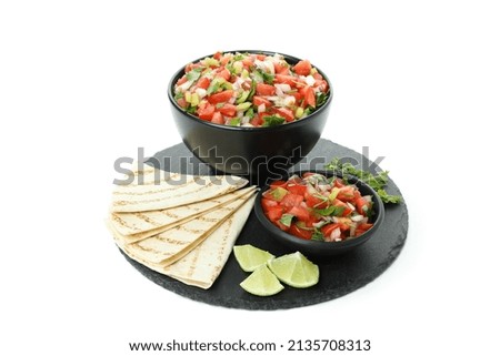 Tray with Pico de Gallo isolated on white background