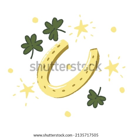 Gold Horseshoe Sr Patricks day symbol  on white  isolated background Vector illustration