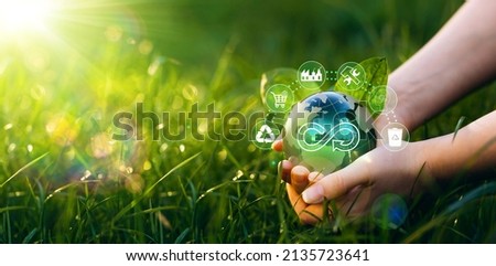 Circular economy concept. Eliminate waste and pollution. Sharing, reusing,repairing,renovating and recycling existing materials and products as much possible.   Royalty-Free Stock Photo #2135723641