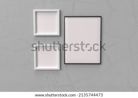 Three Frames blank poster mockup in stylish interior 3d rendering