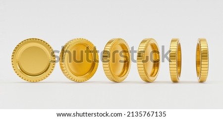 Isolate of golden coins in different angles on white background for business investment and currency exchange forex concept by 3d render.