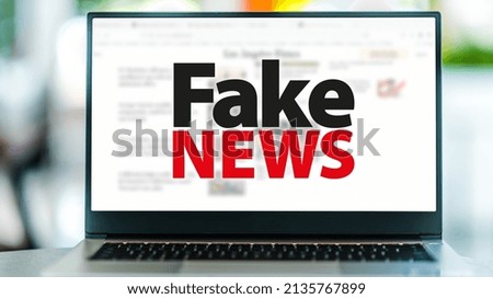 Laptop computer displaying the sign of 'Fake news'.