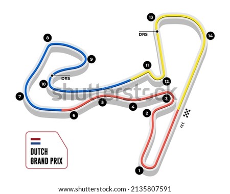 Dutch grand prix race track. circuit for motorsport and autosport. Vector illustration. Royalty-Free Stock Photo #2135807591