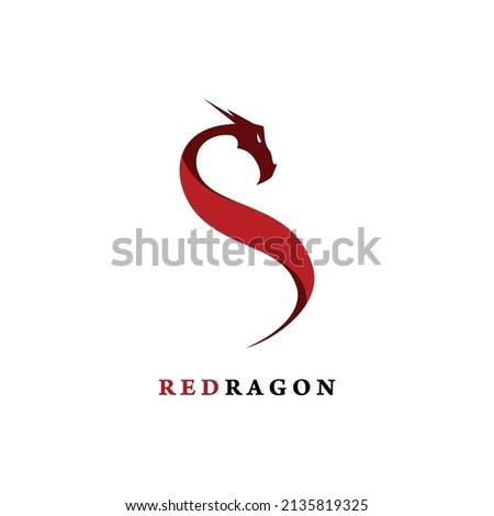 Dragon logo design vector with S letter concept. Illustration with red color on white background.