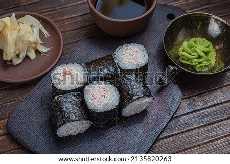 Japanese sushi - fast food. Asian traditional snack. Preparing healthy snack