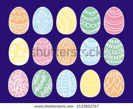 Set of Easter eggs in doodle style. Vector spring illustration in pastel colors.