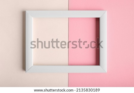 Abstract  paper minimal background with white frame. Minimal composition with empty picture frame.