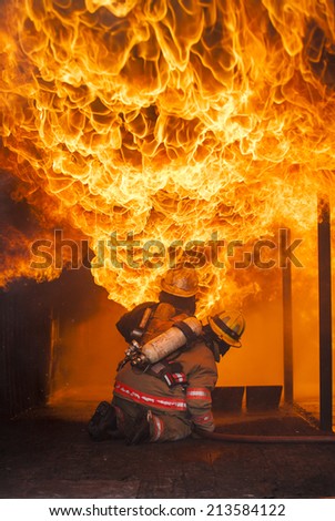 Firefighters  during training