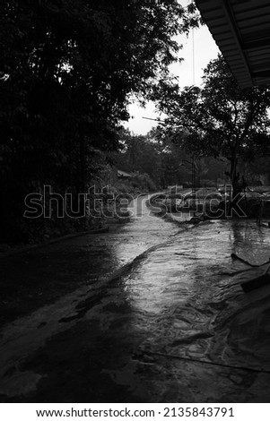 black and white photo when it rains. background, photo out of focus, photo under exposure.