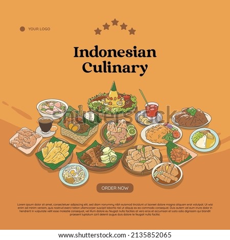 Indonesian cuisine hand drawn illustration vector. Indonesian food set collection for background Royalty-Free Stock Photo #2135852065