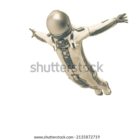 astronaut explorer free jump in white background, 3d illustration