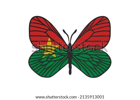 Butterfly wings in color of national flag. Clip art on white background. Burkina Faso