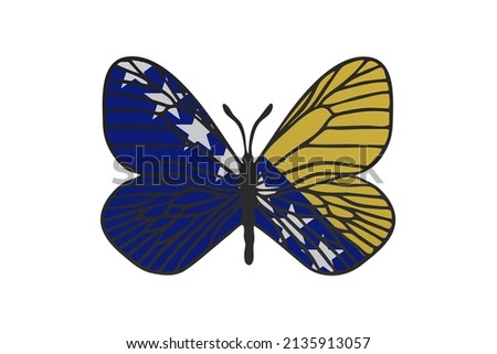 Butterfly wings in color of national flag. Clip art on white background. Bosnia and Herzegovina