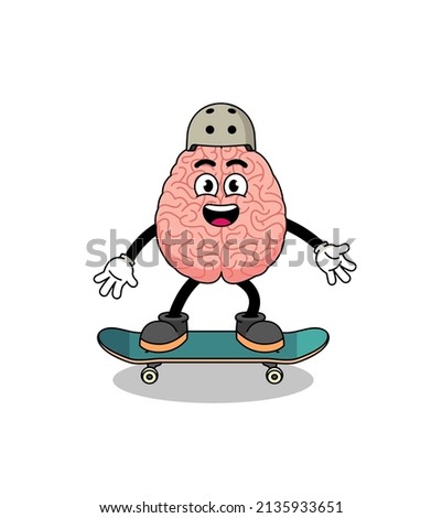 brain mascot playing a skateboard , character design