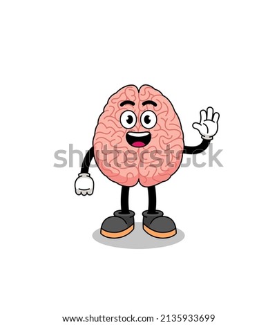brain cartoon doing wave hand gesture , character design