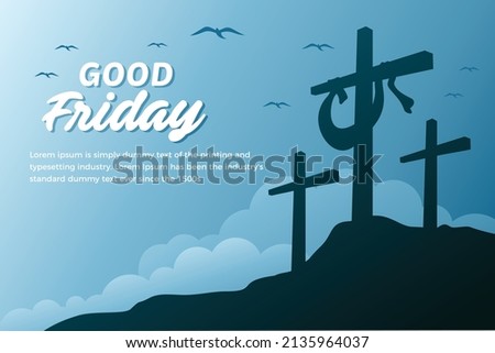 Good friday banner illustration with cross on the hill Royalty-Free Stock Photo #2135964037