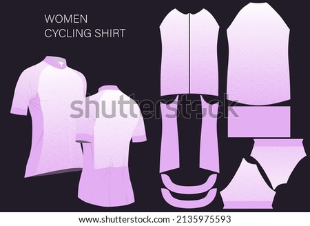 women cycling jersey design with sewing pattern and mockup