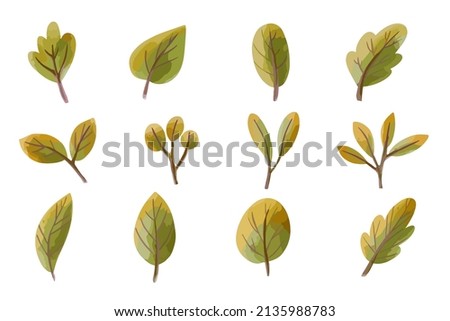 Watercolor leaves floral illustration set. Green leaf illustration clip art isolated in white background.