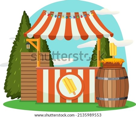 Market stall concept with ice cream shop stall  illustration