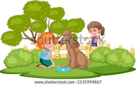 Children with thier pets isolated on white background illustration