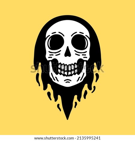 Burning skull head, illustration for t-shirt, street wear, sticker, or apparel. With retro, and cartoon style.