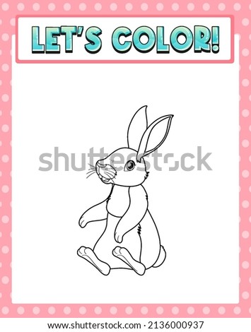 Worksheets template with let’s color!! text and rabbit outline illustration