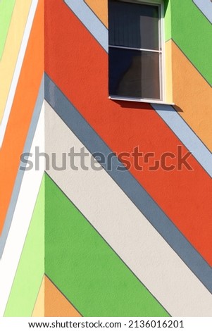 Modern, bright, colorful architecture on a cloudless and sunny day