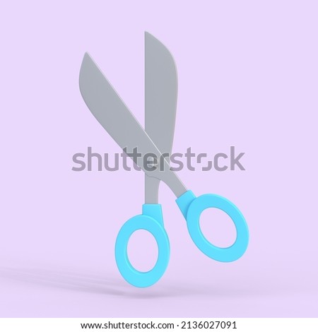 Stationery scissors 3d icon. Sharp tool with red handles for cutting paper and fabric. Classic equipment for hairdressers and barbershops. Essential accessory for stitching. 3d illustration