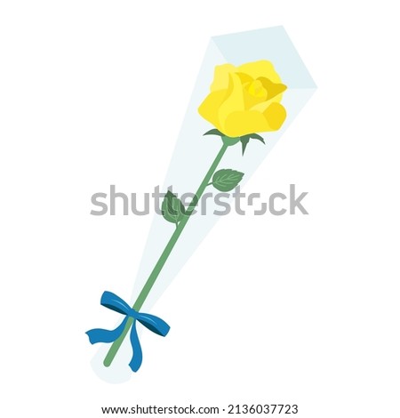 Illustration of one yellow rose wrapped