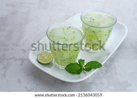 Es Timun Serut, a typical Indonesian drink made from shaved cucumber with syrup, lime and basil seeds. Popular during ramadan. 
 Royalty-Free Stock Photo #2136043059