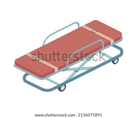 Ambulance isometric composition with isolated image of wheeled crash cart vector illustration