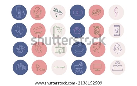 a set of icons for branding in social networks, for instagram, vector illustration, eps10, isolated,editable.for bloggers, cosmetics,design,hairdressers, stylists, spas, beauty salons,cosmetologists.