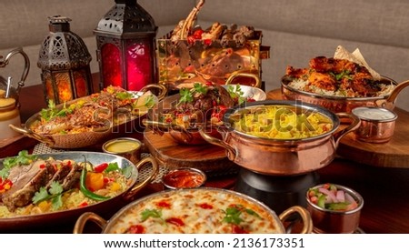 A selection of traditional Arabic cuisine perfect for Iftar during Ramadan Royalty-Free Stock Photo #2136173351