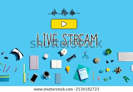 Live stream with collection of electronic gadgets and office supplies