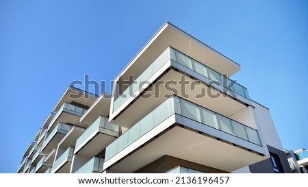 Modern elements in  contemporary  architecture.. Architectural details of a modern apartment building. Royalty-Free Stock Photo #2136196457