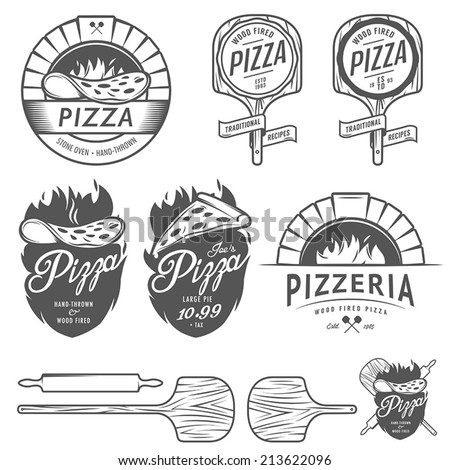 Vintage pizzeria labels, badges and design elements