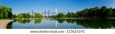 Panoramic view of the Washington monument from Constitution Garden.