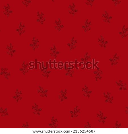 Vector red illustration. Floral seamless pattern. Bouquet of wild flowers. Hand drawn flower field. Simple flowers. Flowering heads of field chamomile. Outline drawing.