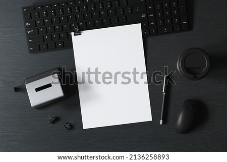 A4 letterhead at workplace mockup. 3D rendering