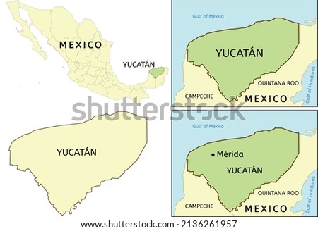 Yucatán (Yucatan) state location on map of Mexico Royalty-Free Stock Photo #2136261957