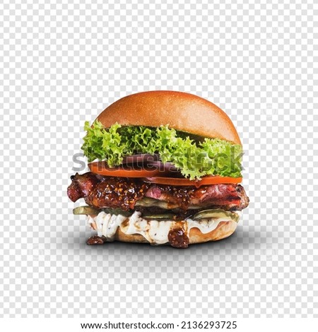 Burger Food with backdrop shadow PNG transparent format