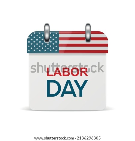 Vector 3d Realistic Labor Day Paper Classic Simple Minimalistic Calendar with US Flag Colors Icon. Design Template for Labor Day Card, Banner, Wall Calendar, Background