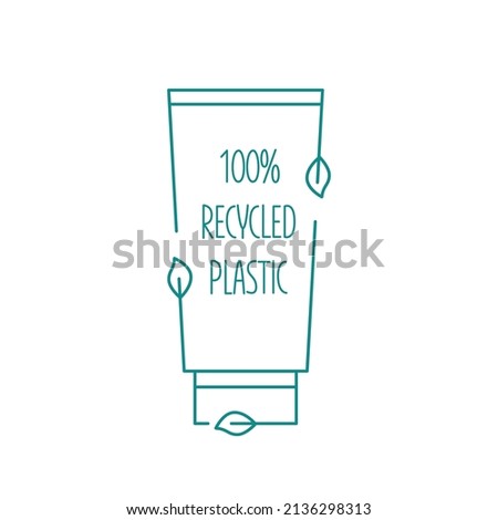 Recycled cosmetic plastic bottle - eco packaging icon. Vector stock illustration isolated on white background for label, wrapping, package. Editable stroke. EPS10