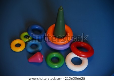 Children's toy pyramid, consisting of different colored rings