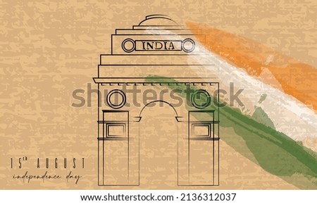 Outline of the Indian gate Arc on a colored happy india independence day Vector